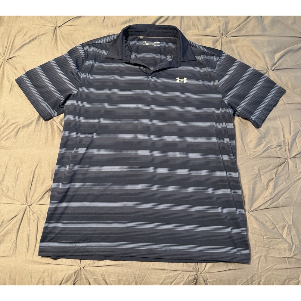 Under Armour HeatGear Men's L Loose Short Sleeve Striped Polo Gray/Blue